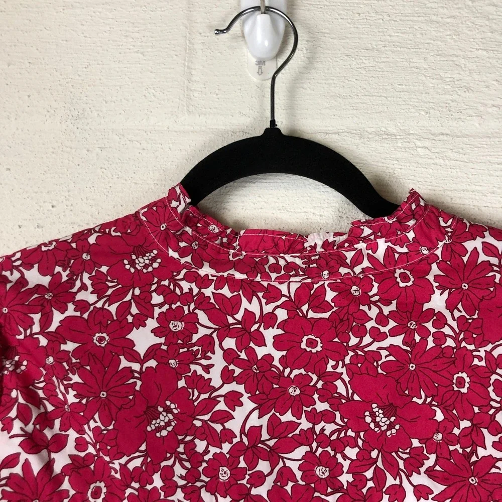 J.Crew Womens Button-Front Ruffle Neck Popover Blouse Size XS Pink